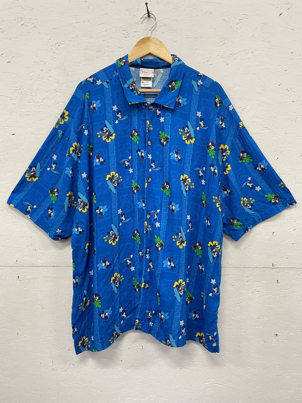 Vintage Disney Store Exclusive Mickey Mouse Hawaiian Surfboard Camp Shirt, XXL